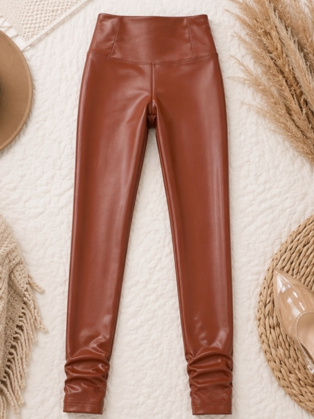 Fashion Nova Faux Leather Leggings in Cognac Brown